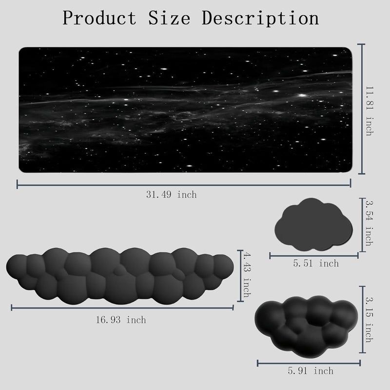 WFCYGL Cloud Mouse Pad Keyboard Wrist Rest 4PCS Extended Large Galaxy Desk Mat Pad Set Memory Foam Non-Slip Cute Ergonomic Gaming Mouse Pad Wrist Support for Computer Laptop Home Office Black - Image 4